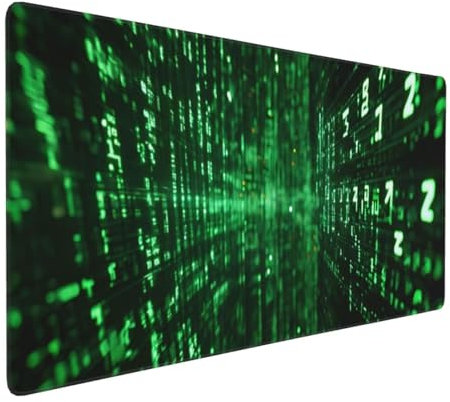Tapis de Souris 80x40 cm Grand Tapis Souris XXL, Code Vert + Tapis de Souris Bureau Gamer, à Bords Cousus, Base en Caoutchouc Antidérapante, sous Main pour Clavier et Souris, Decoration Maison E-661