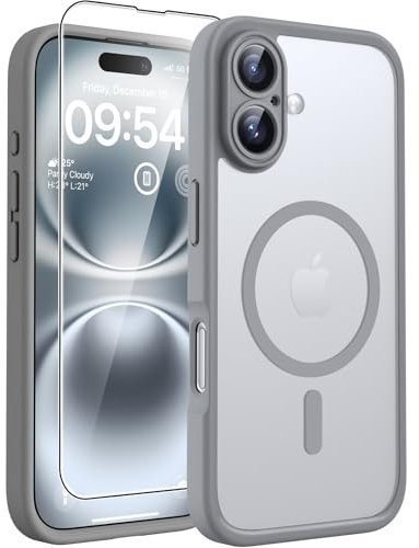 TOCOL für iPhone 16 Hülle für Magsafe, Vollständiger Kameraschutz Stoßfest Kratzfest Transluzente Rückseite Magnetisch Handyhülle für iPhone 16 Case, Grau