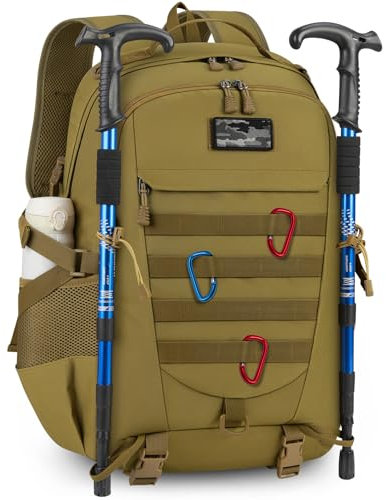RAINSMORE Militär Rucksack 43L Trekkingrucksack Tactical Backpack Große Molle Military Wanderrucksäcke für Outdoor Camping Taktischer Assault Wandern Reisen Braun