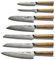CLASSE ITALY SET 7 Coltelli in Acciaio Giapponese AUS 10 a 67 strati, Affilato a mano, Manico in Olivo, Panno pulizia incluso