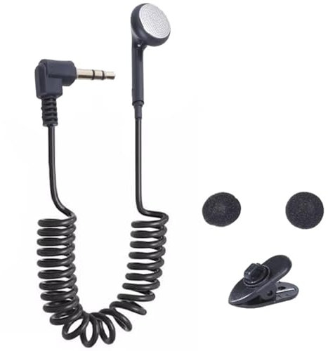 Auricolare mono cablato con filo a spiral | Auricolare singolo da 3,5 mm - Cuffia leggera con cancellazione del rumore, audio HD, per lavoro, riunioni, streaming, podcast