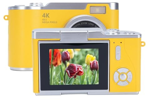 Digital Camera for Photography, 1080P 48MP 2.4 Inch HD Display 8X Electronic Zoom Vlogging Camera, Compact Vintage Travel Video Camera Digital Point and Shoot Camera (Yellow)
