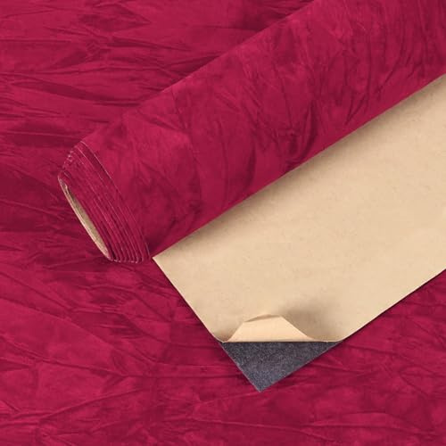 VEELIKE Tapete Samtstoff Rot Zartes Klebefolie Rot Zerknitterter Samt Samtstoff 40 cm × 300 cm Selbstklebende Tapete Schlafzimmer Schubladen Schmuckkästchen Dekorfolie Kommode Samttapeten Möbelfolie
