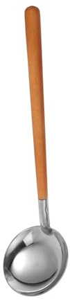 KICHOUSE Stainless Steel Soup Ladle Japanese Ladle Long Wood Handle for Serving Soups Sauces and Hot Pot in Home Kitchen