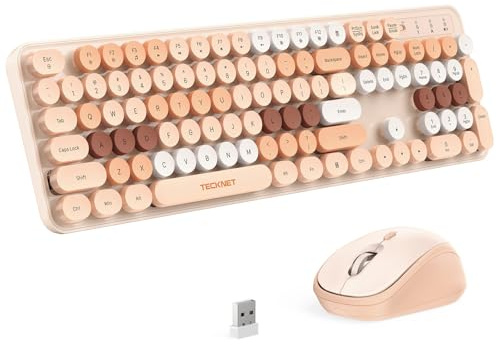 TECKNET Wireless Keyboard and Mouse Combo, Retro Aesthetic Typewriter Style