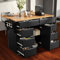 Cayipng 111×40×91,5 cm Isla de Cocina, Mesa de Comedor Extensible, Carro de Cocina con Ruedas y encimera, Carro de Servicio con especiero y 8 cajones, Blanco (Negro)