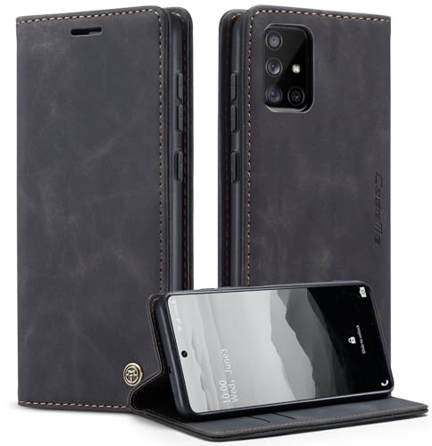 WJXEXRS Handyhülle für Samsung Galaxy A71 4G Hülle, Premium Klapphülle Leder Schutzhülle Klappbar mit Kartenfach Ständer Magnet Handytasche Standfunktion Flip Case Lederhülle Samsung A71 -Schwarz