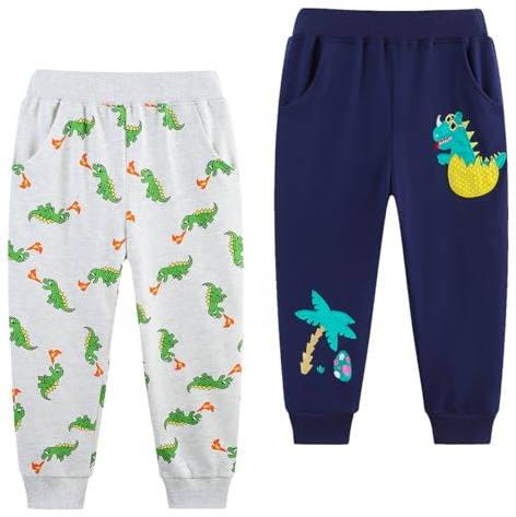 Pilipulu 2er Pack Jungen Bottoms Jogginghose Elastischem Bund Sweathose Baumwolle Dinosaurier Kinder Sporthose Jogger Hose 116 Dinosaurier+Dinosaurier 1