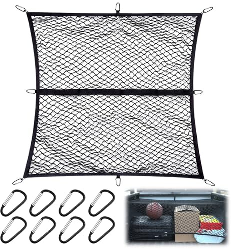 ZXShow Filet remorque 120 x 120 cm Extensible jusqu'à 210 x 210 cm Filet Voiture 8 Mousquetons en Acier pour SUV Camion Pick-up BerlineChien Coffre de Rangement Camping Car