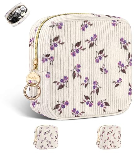 Porta Trucchi Piccolo da Borsetta Piccolo Pochette Donna Trucco Mini Beauty Case per Cosmetici Accessori da Viaggio Organizer Trousse da Borsetta Ragazza Portatile per Amica Compleanno(Fiore-Viola)