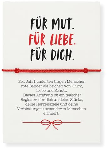 Glücksarmband Rot mit Karte – Schutzarmband - Für MUT, LIEBE & DICH | Handgeknüpft • Geschenk für Freunde, Familie & Partner • Spirituelle Bedeutung • Verbundenheit • Innere Stärke