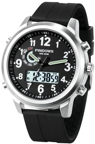 PINDOWS Herrenuhr Digital Analog, Multifunktion Sport Casual