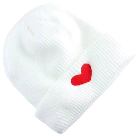 Generisch Strickmütze mit Herz-Design, Unisex, 100% Baumwolle, Weiß