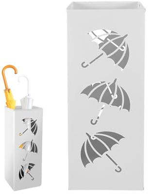 Portaombrelli Quadrato, 42 x 16 x 16 cm, 1 Pezzo Portaombrelli in Metallo, Porta Ombrello in Metallo All'ingresso, Upporto Quadrato Indipendente per Ombrello, per Casa, Hotel e Ufficio(Bianco)