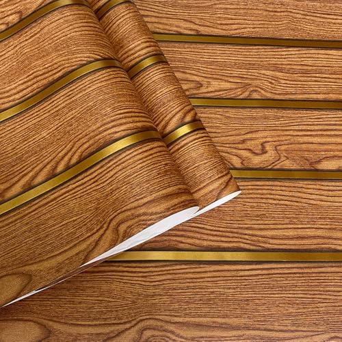 ANBILILA Papier peint autocollant,motif de lamelles de bois imitation grille et grain de bois vintage,film décoratif décollable et autocollant,45x1000CM