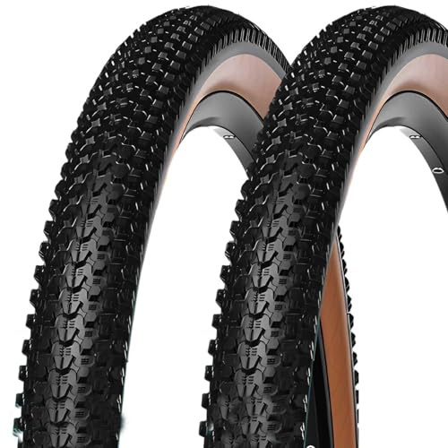 2PC 29x2.25 Neumático Bici Antipinchazos Resistente, 29-2.25 Neumático MTB Bloque, 29 2.25 Neumático Duradero 29 Pulgadas con Costado Marrón para Bici Híbrida