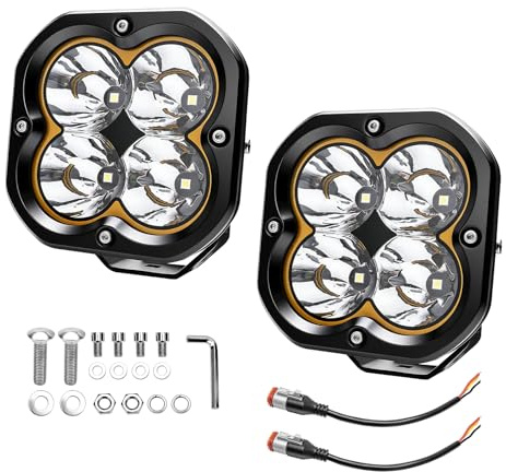 Chelhead 5 Zoll LED Zusatzscheinwerfer mit gelbem DRL, DT-Stecker, IP68 | 144W LED Fahrlicht LED Arbeitsscheinwerfer , IP68 geschützt und kompatibel mit 9-30V Fahrzeugen wie UTV, LKW und Jeep