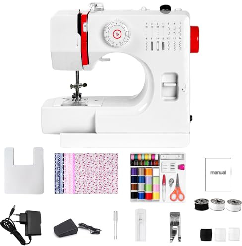 LetCart 728 Máquina de Coser Portátil Eléctrica Compacta para Hogar, 14 Puntadas Integradas, Fácil Uso con Luz LED, Mini Costura Electrica para Jeans (Incluye Accesorios de Costura)