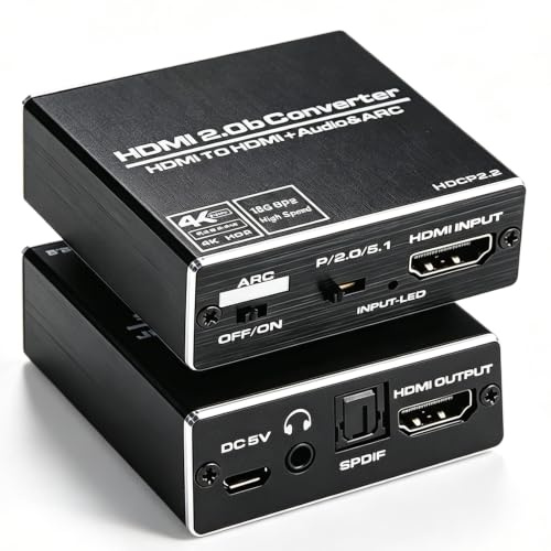 HDMI ARC Audio Extractor: 4K 60Hz HDMI Optisch Adapter auf 3.5MM Converter Splitter, SPDIF Optisch + 3,5mm Analoger Audioausgang Umschaltbar 2.0/5.1, ARC Funktion, Optische Audioausgabe