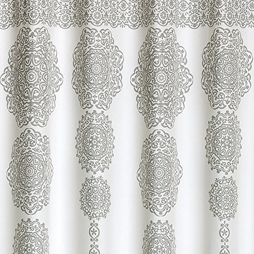 Lush Decor Duschvorhang, gestreift, Medaillon, Mandala, Bohemian-Design, Damast-Druck, 182,9 x 182,9 cm, Grau