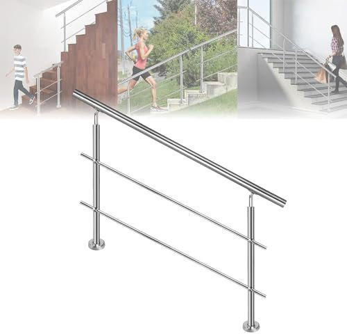 SAILUN Main courante escalier,150cm Garde-corps en acier inoxydable avec 2 poteaux traverses,pour escaliers,balustrade,balcon