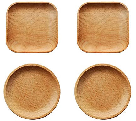 4 Pieces Beech Wood Mini Dinner Plates 12cm Wood Dishes Wooden Charger Serving Tray Easy Cleaning Lightweight Dinnerware Unbreakable Classic Plate for Dishes Snack, Dessert, Housewarming Gift