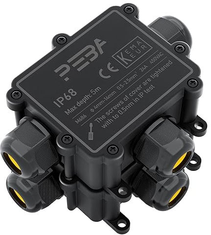 PEBA Abzweigdosen Wasserdicht Verteilerdose IP68 Klemmdose Wasserdichte Kabelverbinder für Aussen Größere 3-Wege Kabelverschraubung 4mm-14mm Schwarz T-Form (2 Stück)