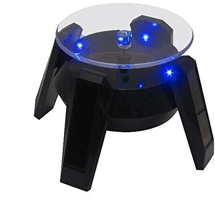 OFKPO Solar Drehteller Präsentierteller mit LED Licht,Display Stände für Schmuck/Uhr/Ring (Schwarz)