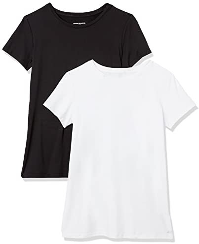 Amazon Essentials Women's Active Quick Dry Tech Stretch Short-Sleeve Crewneck T-Shirt (Available in Plus Size), Pack of 2, Black/White, XL