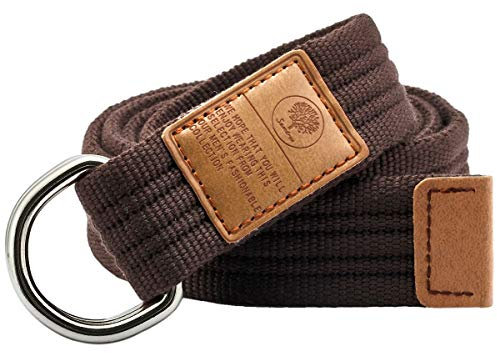 KYEYGWO Leinwand Gürtel für Damen und Herren, Verstellbare Canvas Stoffgürtel mit Doppel D-Ringe Schnalle, Braun(119cm Gesamtlänge), Einheitsgröße