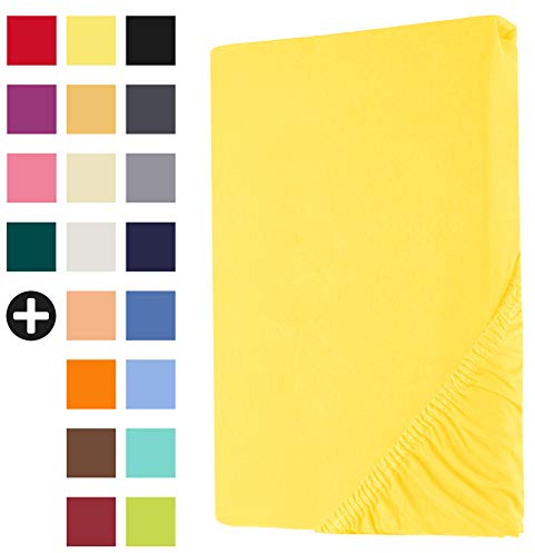 Heim24h Spannbettlaken 120x200cm bis 30 cm, Gelb, 100% Baumwolle Bettlaken, Öko Tex Zertifiziert Jersey Spannbetttuch