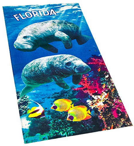 Softerry Florida Strandtuch, Motiv: Seekuh, 76,2 x 152,4 cm, bedruckt, Velours, 100 % Baumwolle