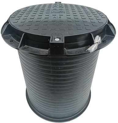 Varile 60x80cm Brunnenschacht, Revisionsschacht aus Kunststoff (MIT Boden) & abschließbaren Deckel Belastbar bis 1,5 t Schwarz