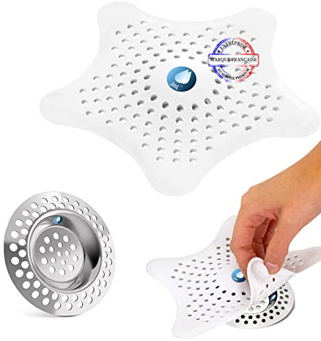 JaMoonLBV JmL® Attrape-Cheveux Douche - Filtre Baignoire - Drain Attrape Cheveux - 3 Grilles Évier Ø 7 cm en Acier INOX + 1 Crépine Silicone Ø 15 cm - Grille Tamis Évier - Filtres Bonde Lavabo