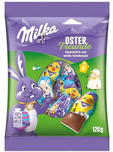 Milka Osterfreunde 1 x 120g I Osterschokolade Einzelpackung I Ostergeschenk Schokolade Vollmilch & Weiß I Süßigkeiten zu Ostern aus 100% Alpenmilch Schokolade
