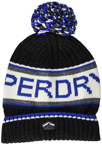 Superdry Mens Logo Beanie Hat, Magma Black Twist/Mazerine Blue, Einheitsgröße