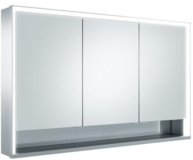 KEUCO Royal Lumos LED Spiegelschrank mit 3 Türen und offenem Fach, 120 cm, Made in Germany, Vorbau, Aluminium-Korpus, Seiten verspiegelt, Beleuchtung dimmbar, Lichtfarbe einstellbar