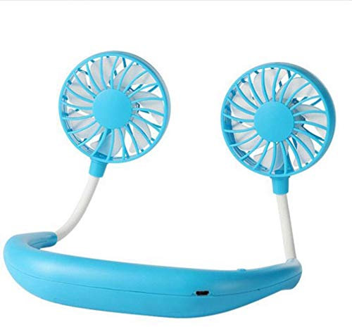 Tragbarer Nackenventilator, batteriebetrieben, freihändig, tragbar, persönlicher USB-Ventilator für heiße Blitze, Zuhause, Fitnessstudio, Sport, Büro (blau)