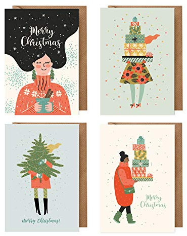 dabelino 4er Set Karten Weihnachten mit Umschlag: Diversity Weihnachtskarten/Frauen, Diversität (für beste Freundin, Ehefrau, Schwester, Mutter, BIPOC, People of Color, öko, umweltfreundlich)