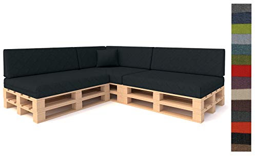 Pillows24 Palettenkissen 8-teiliges Set Palettenauflage Polster für Europaletten Hochwertige Palettenpolster Palettensofa Indoor & Outdoor Erhältlich Made in EU Schwarz