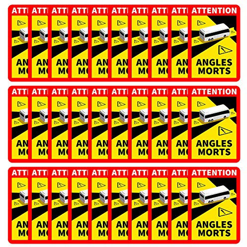 Fahrzeug-Aufkleber - Attention Angle Morts - Frankreich Hinweisschild Angles Morts, für schwere Fahrzeuge LKW oder Bus Warnung vor Totem Winkel (Bus, 30 PCS)