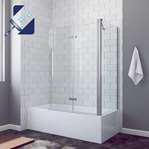 AQUABATOS® 100 x 70 cm Badewannenfaltwand mit Seitenwand aus 5mm ESG-Glas mit Nanobeschichtung, faltbar Duschabtrennung Duschwand Glas für Badewanne breite 100cm, Seitenteil breite 70cm, höhe 140cm