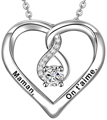 LOVORDS Damen-Halskette mit Gravur aus Silber 925/1000 Anhänger Herz und Unendlichkeitszeichen Geschenk für die Mutter, Mutter, Mutter, Tochter,, Sterling Silber, kubisches Zirkonoxid,