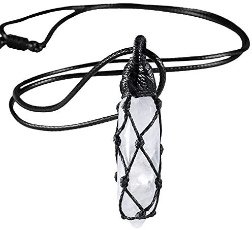 Nupuyai Collana con ciondolo esagonale in cristallo al quarzo per donne e uomini, Pietra Pietra Corda di cera, Cristallo di rocca