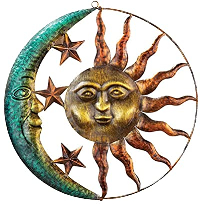 Yardwe Sonne Und Mond Wanddeko Metall, 29cm Durchmesser, Willkommen TüRschild FüR HaustüR, Fotografie Requisiten Und Geschenkidee