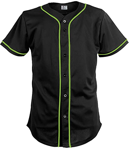 Pullonsy Baseball-Trikot für Herren, mit Knöpfen, Netzstoff, bestickt, Teamname und -nummern, S-8XL, Limettengrün, gestreift, einfarbig, 3X-Groß