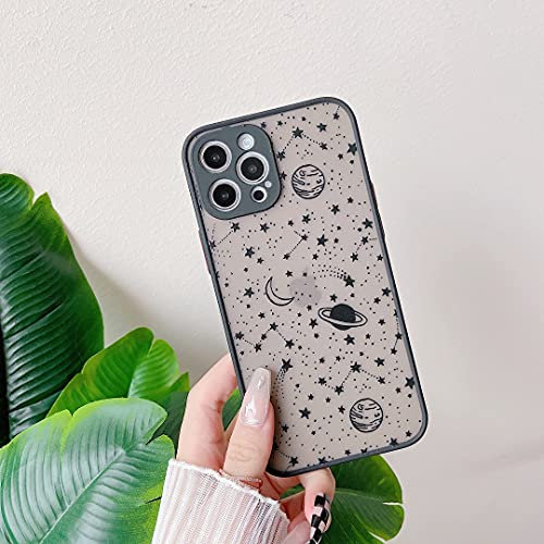 ZTOFERA Compatible with iPhone 12 Pro Max Case, 6.7-Inch, Planet Sky Star Pattern Protective Phone Case Translucent Frosted Hard PC Back Case Silicone Bumper Cover for iPhone 12 Pro Max, Black Sky