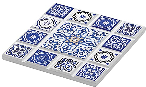 Zassenhaus Untersetzer Orientalisches Design Kreuz, Keramik, mit Rutschfestem Korkboden 16 x 16 x 1 cm, 057669, Blau