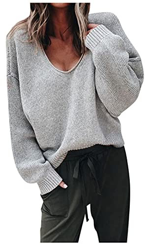 MINGCHE Pullover Strickpullover Damen Sweater Herbst Winter Wollstrick Einfarbig Langarm Lässiger Bequemer Lockerer Erfrischend Rein Jung Grobstrickpullover Streifenpullover Tops A, Gray, S