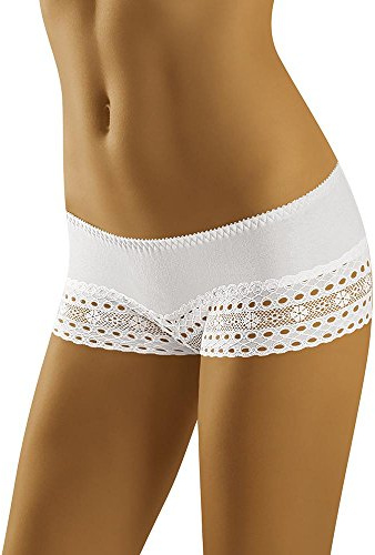 Wolbar Damen Shorts Unterhose Unterwäsche Baumwolle Spitze Bund WB309, Weiß,M